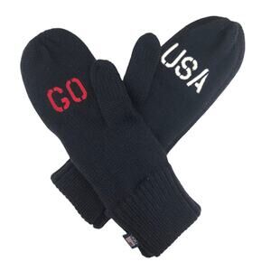 Mittens Olympic Team GO USA Embroidered Rib Knit Navy Patriotic